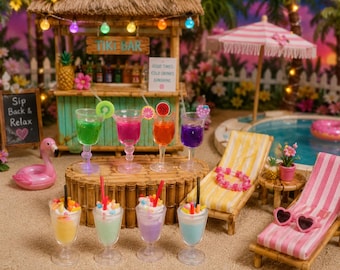 Miniature Cocktail Drinks Set, 1:12 Scale Dollhouse Accessory