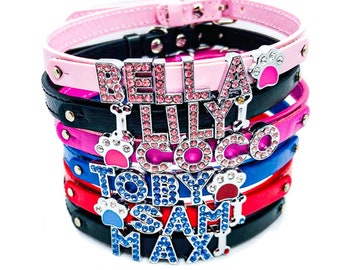 Personalised Pet Collar Name Dog Cat Rhinestone Bling Custom PU Leather UK Personalised Pet Collar Name Dog Cat Rhinestone Bling Custom PU Leather UK
