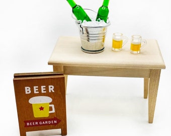Dollhouse Miniature Beer Bucket with Resin Ice, Bottles, Mugs