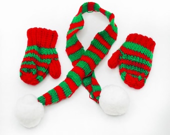 Knit Scarf and Gloves Set: Plush Elf Accessory, 12" Doll Clothes