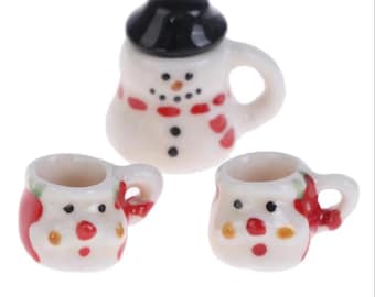 Miniature Christmas Pitcher And Mug Set Dollhouse Accessory Mini Tea Set