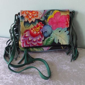 Anna By Anuschka Hand-Painted Leather Crossbody Bag - Flap Design, Unique Artisan Crafted Purse - View #9