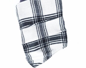 Black and white plaid neckwarmer for winter, Fleece-lined snap scarf for adults