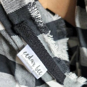 Black and white flannel scarf, Lightweight scarf for cold weather, Fringed by hand image 7