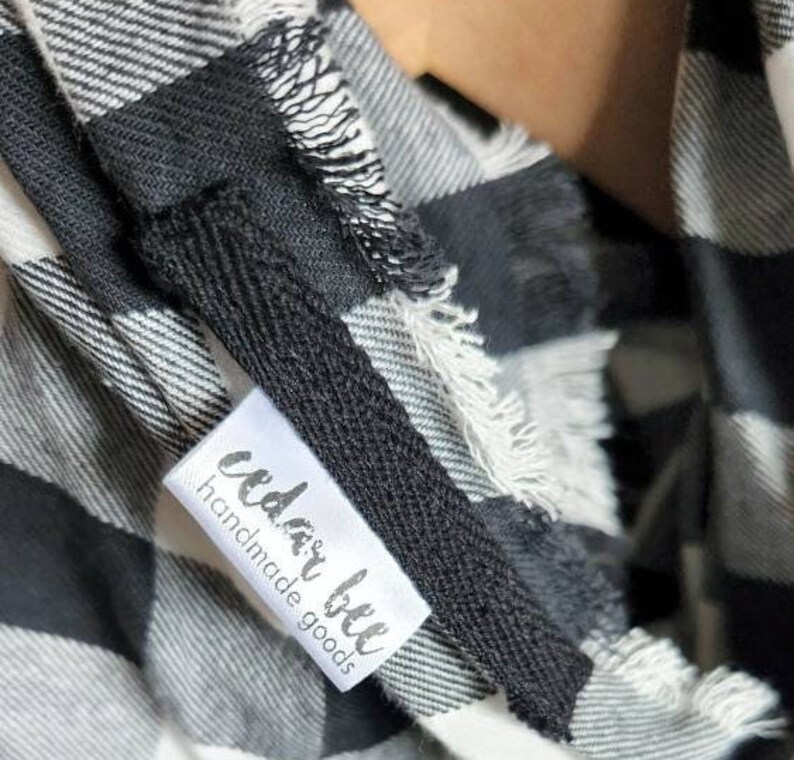 Black and white flannel scarf, Lightweight scarf for cold weather, Fringed by hand image 7