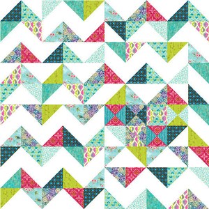 MODERN iHeart Chevrons Quilt Pattern PDF Valentine 4-Sizes 24&quot;sq to 60&quot;sq Heart
