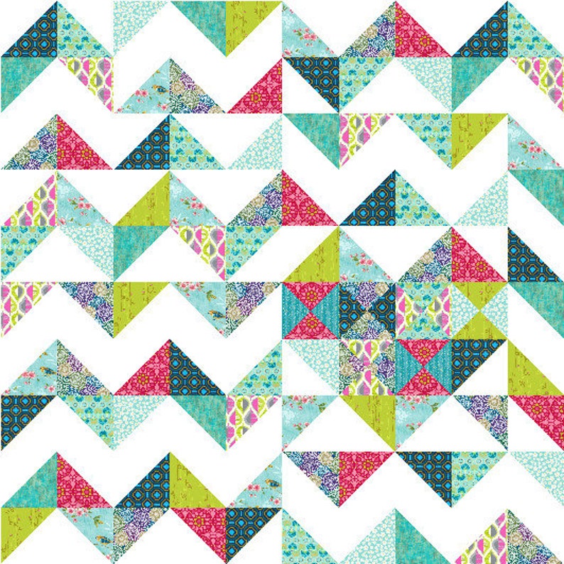 MODERN Iheart Chevrons Quilt Pattern PDF Valentine 4sizes 24sq to 60sq