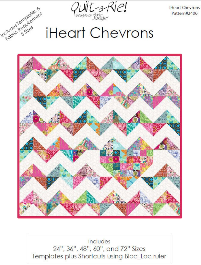 iHeart Chevrons Quilt Pattern PDF Valentine 5 Sizes Heart image 3