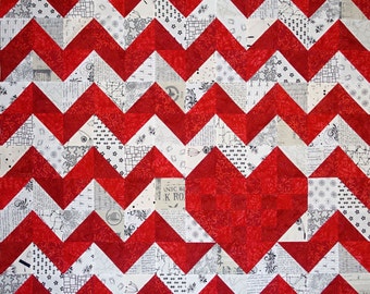 iHeart Chevrons Quilt Pattern PDF Valentine 5 Sizes Heart