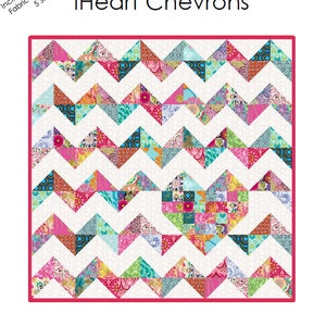 iHeart Chevrons Quilt Pattern PDF Valentine 5 Sizes Heart image 1