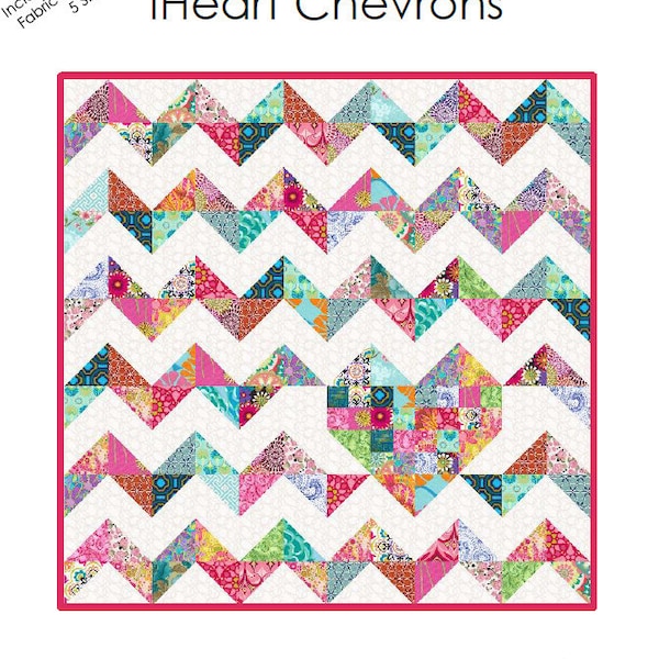 iHeart Chevrons Quilt Pattern PDF Valentine 5 Sizes Heart