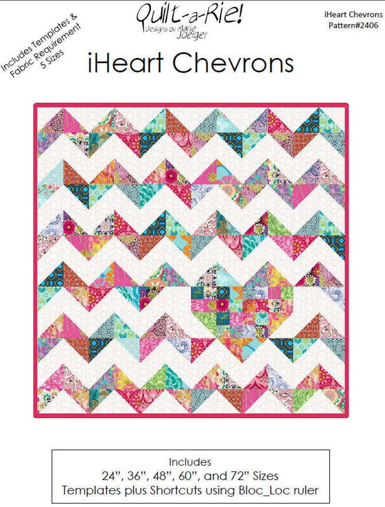 iHeart Chevrons Quilt Pattern PDF Valentine 5 Sizes Heart image 1