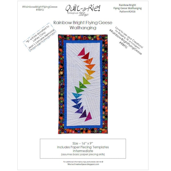 Rainbow Bright Flying Geese Wall Hanging PDF Quilt Pattern