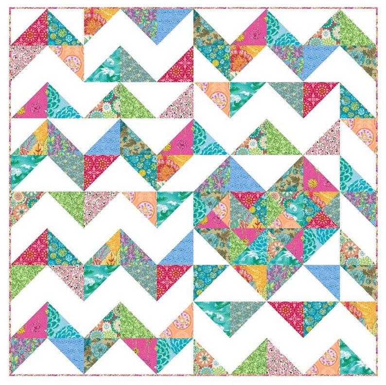 MODERN Iheart Chevrons Quilt Pattern PDF Valentine 4sizes 24sq to 60sq