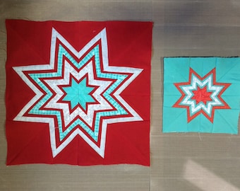 Kaleidoscope Star Pattern PDF 4-Pack 2-each 6" & 12" paper pieced blocks