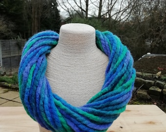 Scarf Necklace Turquoise Blue Yarn Magnetic Clasp