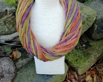 Textile Autumn Necklace Scarf Multi Colour Wool Necklace Yarn Necklace