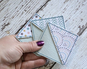 Corner Bookmark, Embroidered Bookmark, Gift for reader, teacher, summer gift, personalized, Floral, teal, pretty, hearts, dots, chevrons