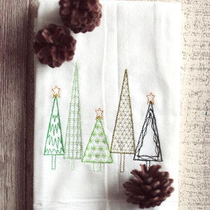 Christmas Dish Towels, Christmas Tree Embroidered Tea Towel, Farmhouse Christmas Kitchen Towels, New Apartment Gift, Holiday Hand Towels image 2