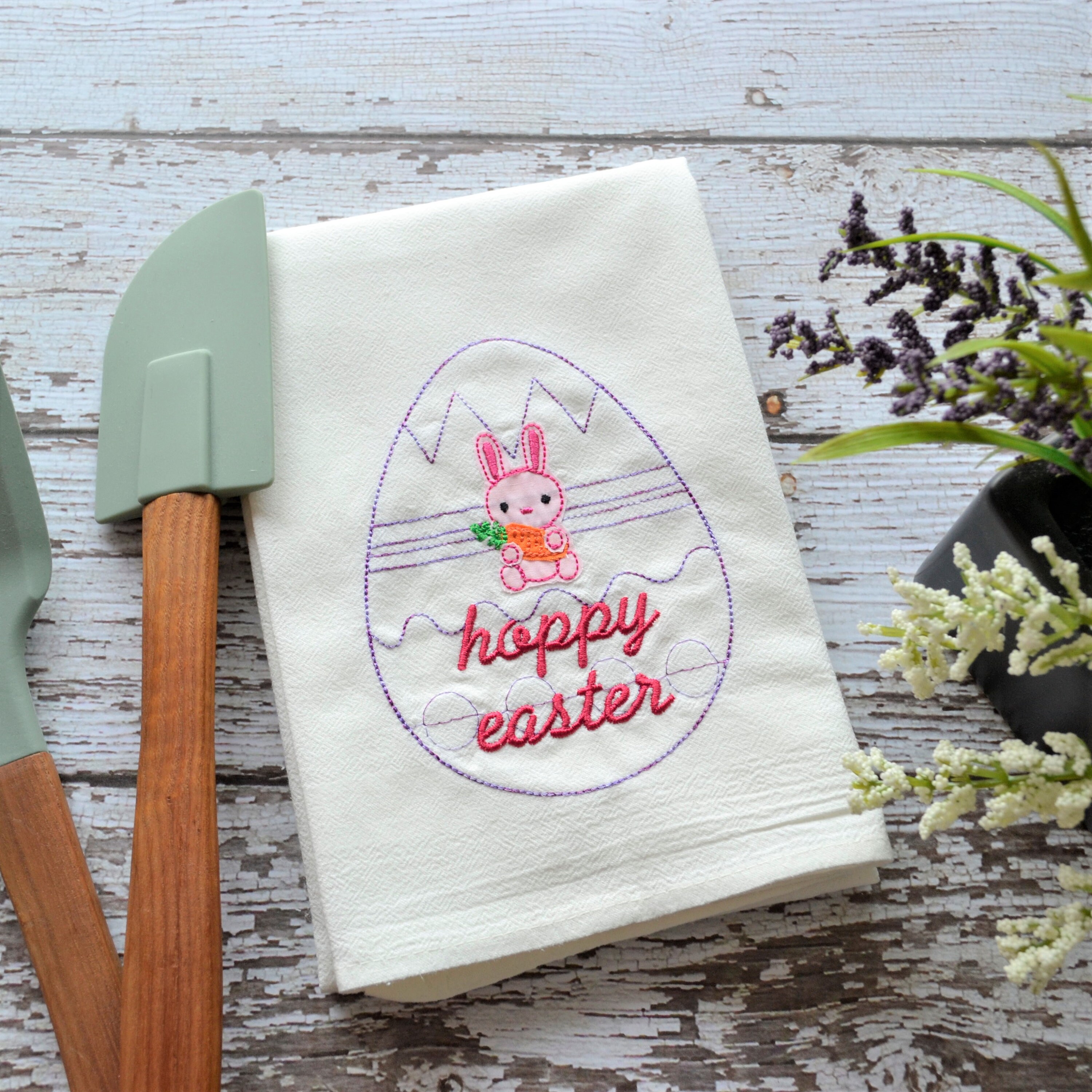 Hoppy Easter Embroidered Tea Towel Spring holiday Kitchen Etsy Polska