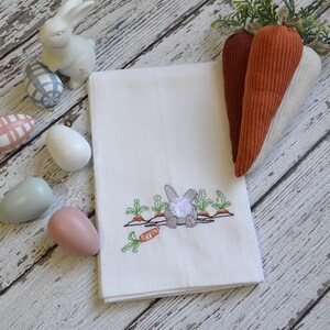 Bunny Tail Embroidered Tea Towel, Embroidered Floursack Towel, Country Kitchen Towel, Farmhouse Decor, Dish Towel, easter, gardening, carrot image 4