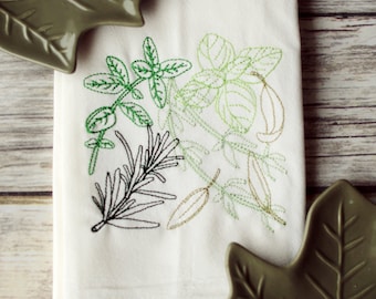 Herbs Embroidered Tea Towel, embroidered Flour Sack Towel, gift for chef, cooking gift, fresh herbs, Kitchen Tea Towel, new home gift