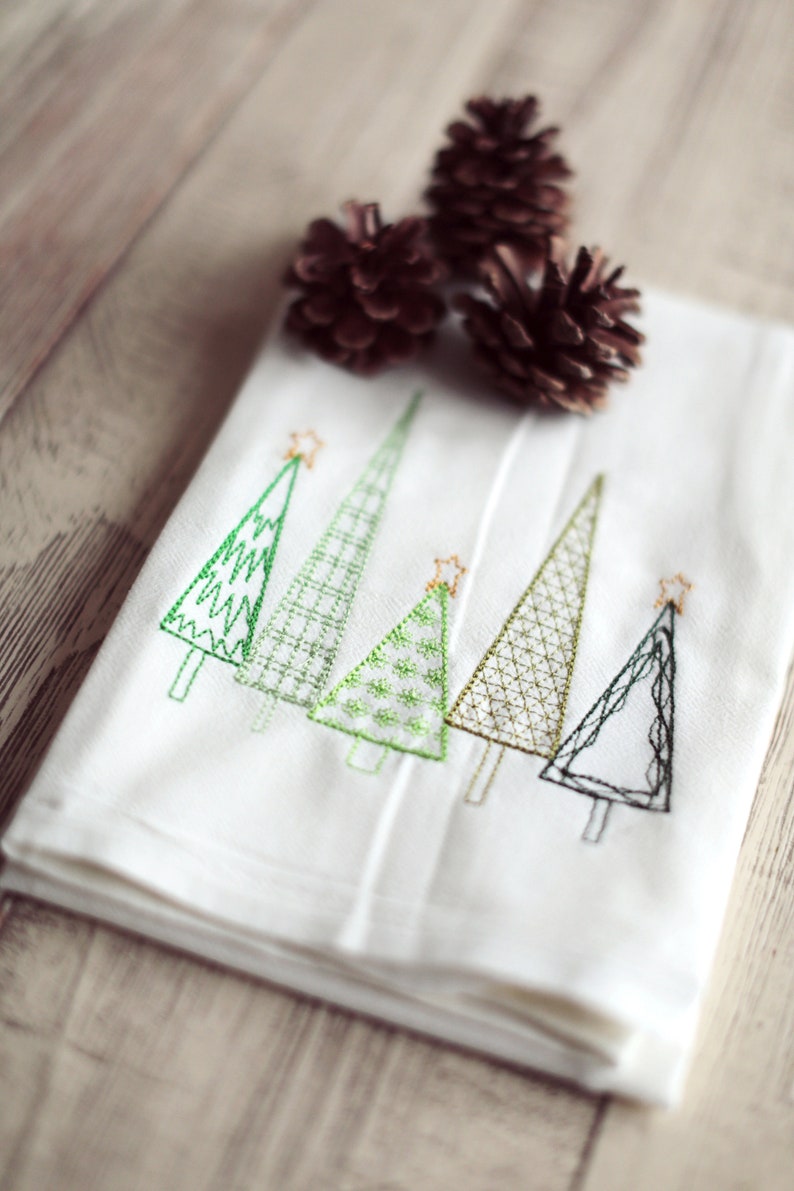 Christmas Dish Towels, Christmas Tree Embroidered Tea Towel, Farmhouse Christmas Kitchen Towels, New Apartment Gift, Holiday Hand Towels image 7