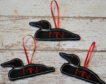 Minnesota Loon Felt Ornament - Embroidered Felt Hanging Decor