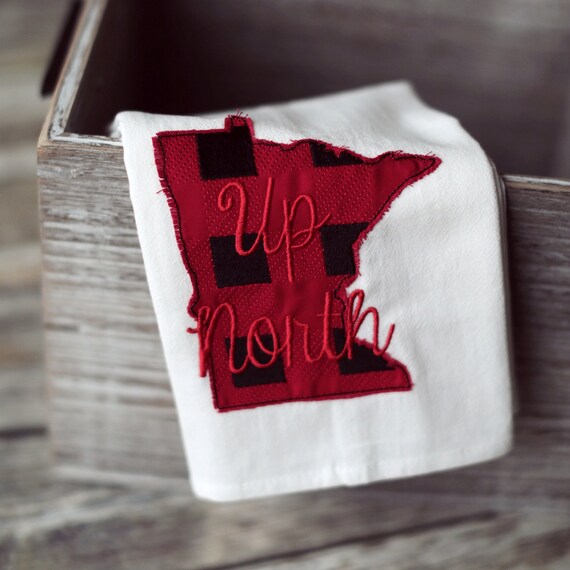 Minnesota Up North Embroidered Tea Towel Red Plaid Etsy