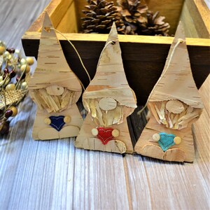 ONLY 1 LEFT! Birch Bark Gnome Ornament, embroidered heart, Wood Ornament Home Decor, Handmade in Minnesota, gnome gift