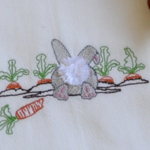Bunny Tail Embroidered Tea Towel, Embroidered Floursack Towel, Country Kitchen Towel, Farmhouse Decor, Dish Towel, easter, gardening, carrot image 10