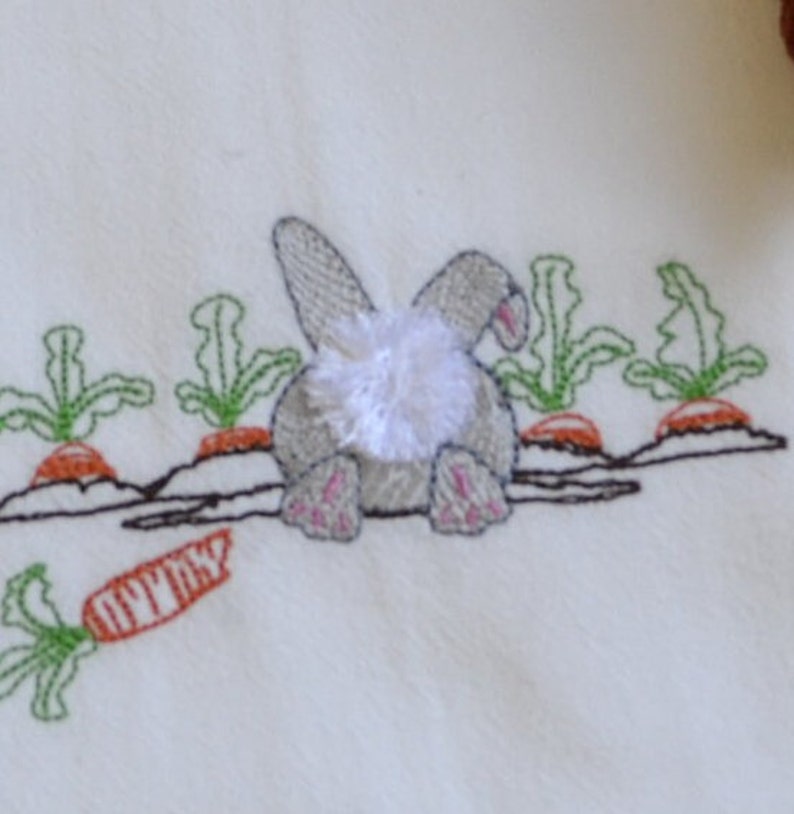 Bunny Tail Embroidered Tea Towel, Embroidered Floursack Towel, Country Kitchen Towel, Farmhouse Decor, Dish Towel, easter, gardening, carrot image 10