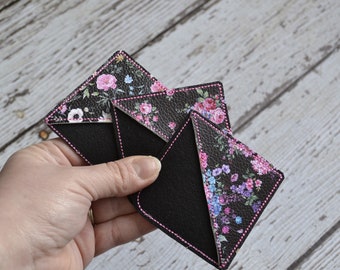 Corner Bookmark, Embroidered Bookmark, Gift for reader, teacher, summer gift, personalized, Floral, black, pretty, glitter