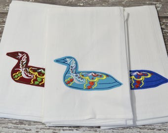 Dala Loon besticktes Geschirrtuch, besticktes 30x30 Mehlsack Handtuch, Made in MN, Orange oder Blau, skandinavisches Geschirrtuch