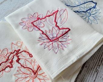 State Spring Tea Towel, Gift for Mom, Mothers Day Gift, Spring Home Decor, Embroidered, Dish Cloth, Floursack Kitchen, floral, all 50 states