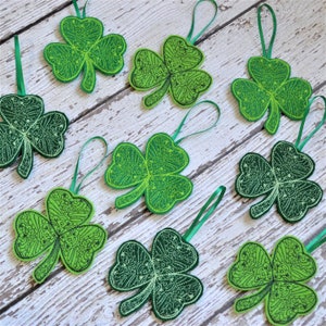 Lace Shamrock Felt Ornament, Embroidered, Clover, St Patricks Day, Irish, st Paddys day, Spring decor, irish ornament