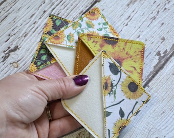 Corner Bookmark, Embroidered Bookmark, Gift for reader, teacher, summer gift, personalize, Floral, yellow & green, sunflowers, sunshine