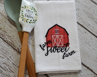 Farm Sweet Farm Embroidered Tea Towel, Embroidered Floursack Towel, Arrows, Country Kitchen Towel, Farmhouse Decor, Dish Towel