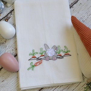 Bunny Tail Embroidered Tea Towel, Embroidered Floursack Towel, Country Kitchen Towel, Farmhouse Decor, Dish Towel, easter, gardening, carrot image 8