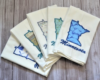 Minnesota Tea Towel, Gift for Mom, Mothers Day Gift, Spring Home Decor, Embroidered, Dish Cloth, Floursack Kitchen, hostess gift for her