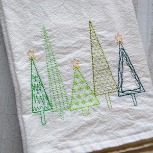 Christmas Dish Towels, Christmas Tree Embroidered Tea Towel, Farmhouse Christmas Kitchen Towels, New Apartment Gift, Holiday Hand Towels Mixed Greens