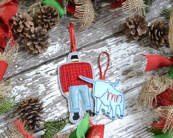 Lumberjack and Ox Felt Ornament, Embroidered, Paul and Babe Ornament, Minnesota, Midwest, gift, stocking stuffer