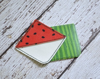Corner Bookmark, Embroidered Bookmark, Gift for reader, teacher, summer gift, personalized, watermelon, summer, fruit, rind back, cute gift