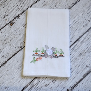 Bunny Tail Embroidered Tea Towel, Embroidered Floursack Towel, Country Kitchen Towel, Farmhouse Decor, Dish Towel, easter, gardening, carrot image 3