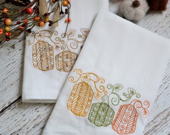 Lace Pumpkins Embroidered Tea Towel, halloween decor, Pumpkin embroidery, Fall Kitchen Towel Decor, fall hostess gift, pretty pumpkin decor