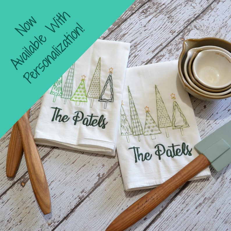 Christmas Dish Towels, Christmas Tree Embroidered Tea Towel, Farmhouse Christmas Kitchen Towels, New Apartment Gift, Holiday Hand Towels image 9