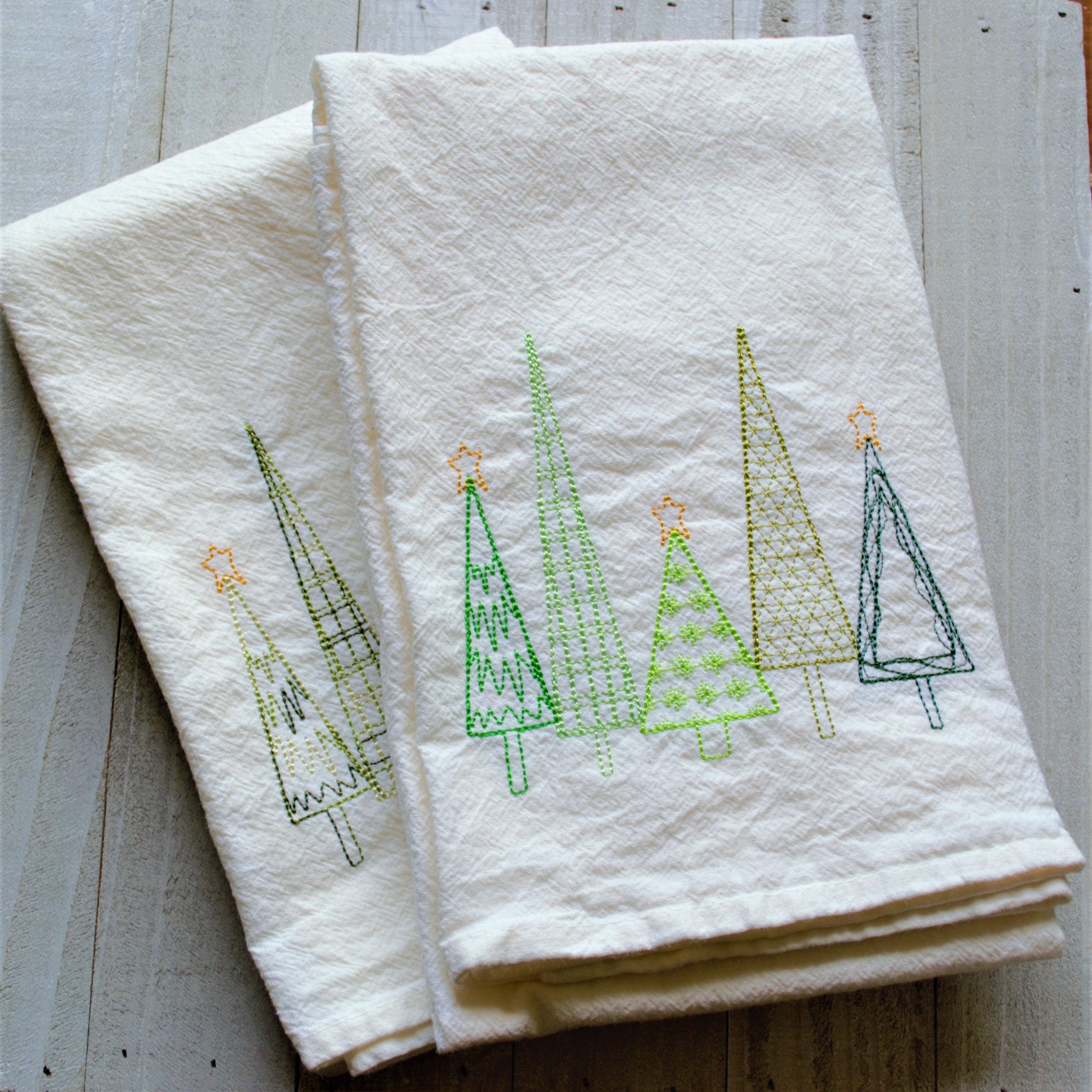Christmas Dish Towels Christmas Tree Embroidered Tea Towel Etsy