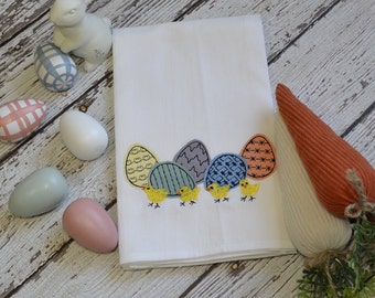 Eggs and Chicks Embroidered Tea Towel, Embroidered Floursack Towel, Country Kitchen Towel, Farmhouse Decor, Dish Towel, easter, chickens