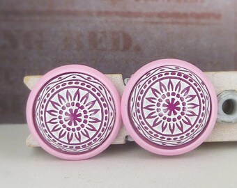 mosaic cabochon earrings pink