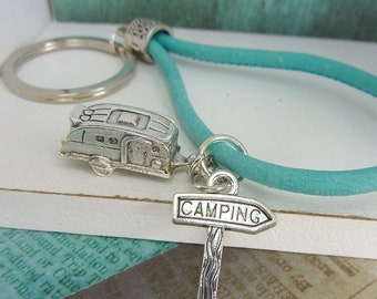 camping key chain, with caravan pendant as camper gift